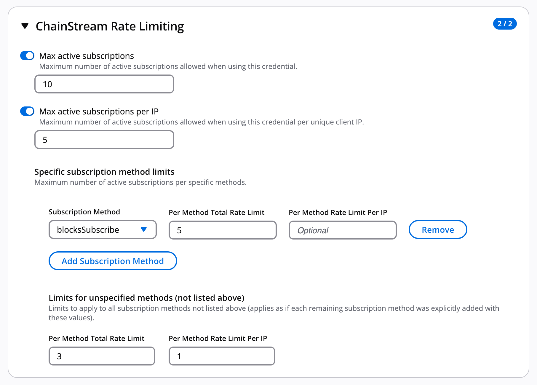 Set limits for ChainStream