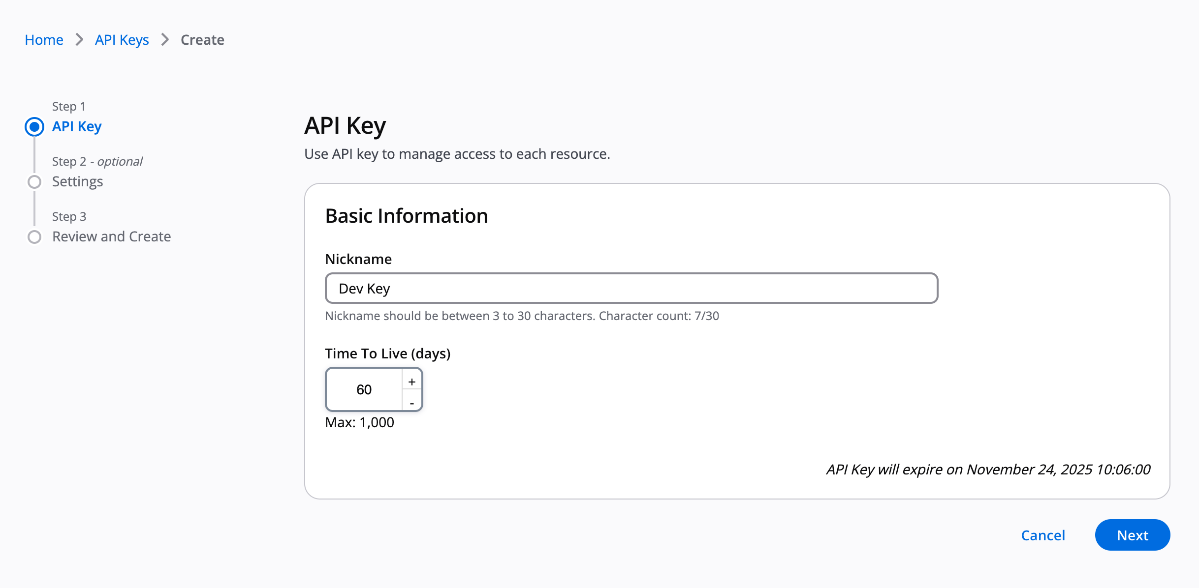 Enter API key basics