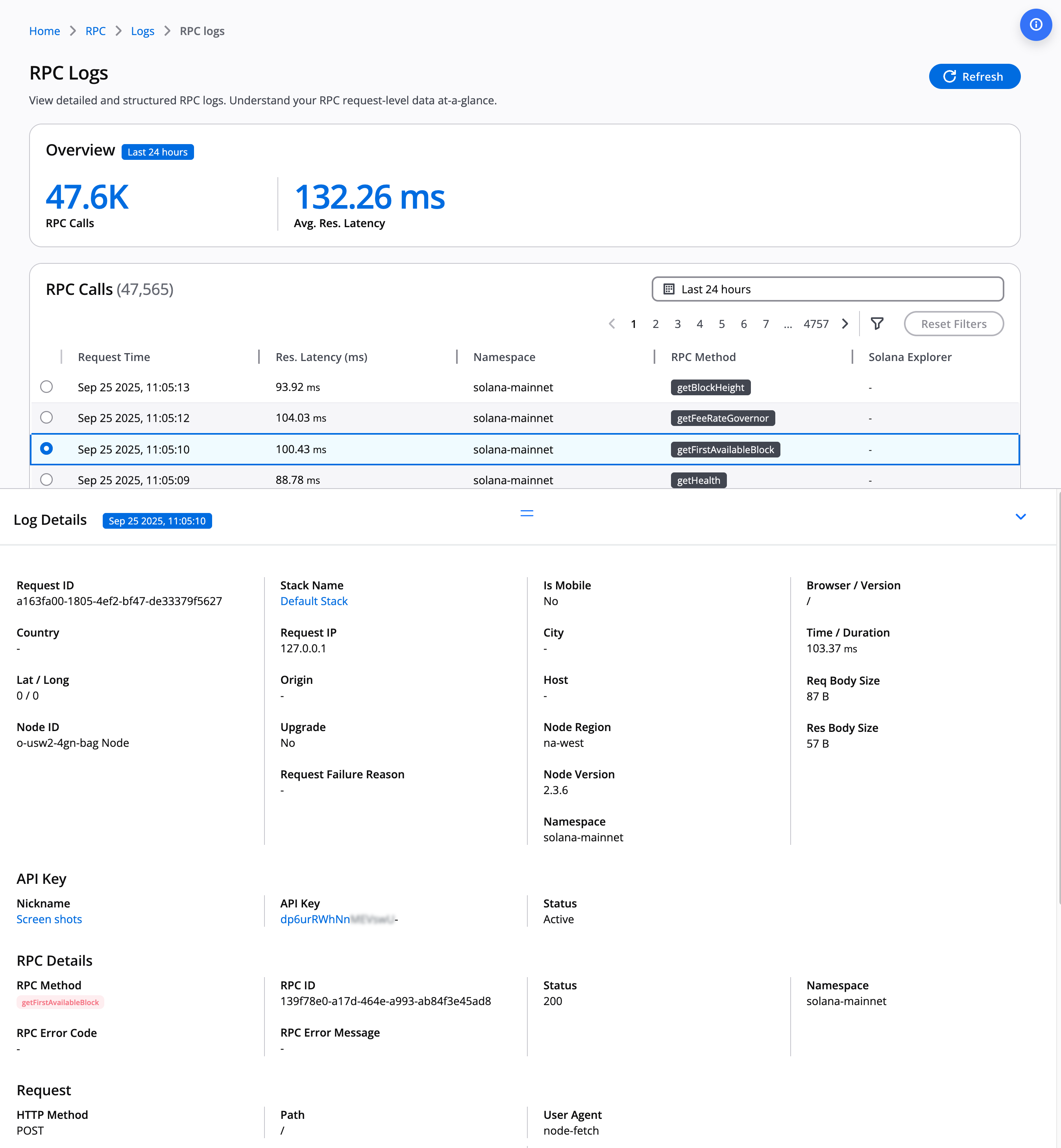 Example RPC log detail