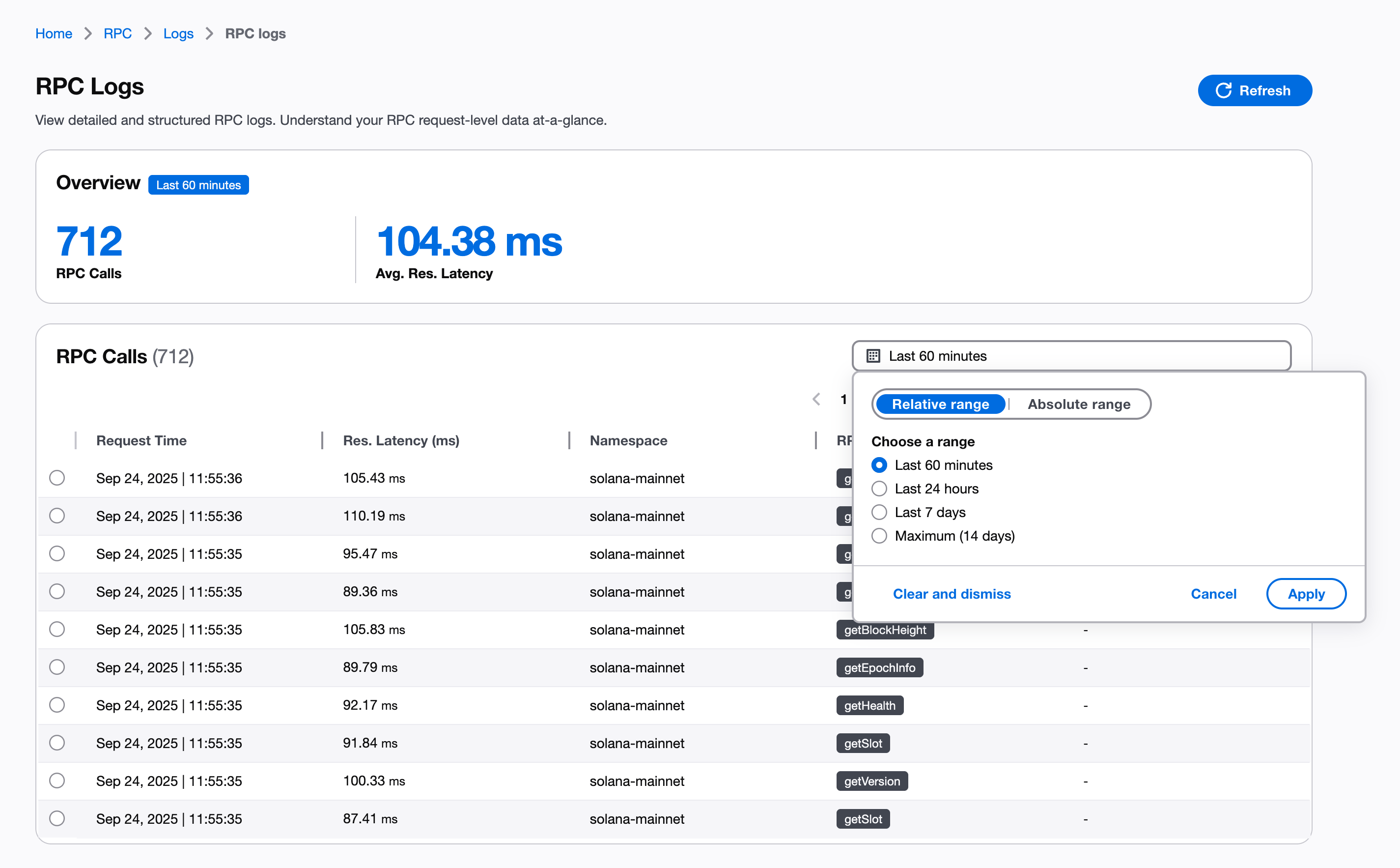 Date and time range selector